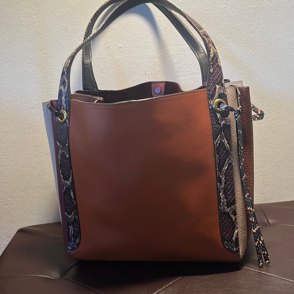 Coach multicolor 3 section bag with snake print handles